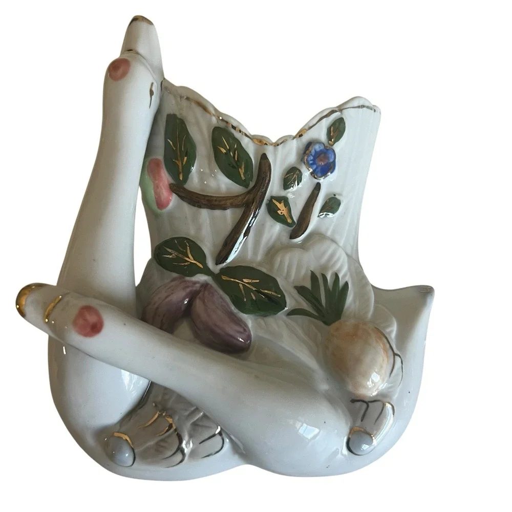 Vintage Double Swan Wall Pocket Vase 1960s Ceramic Set of 3 Japan